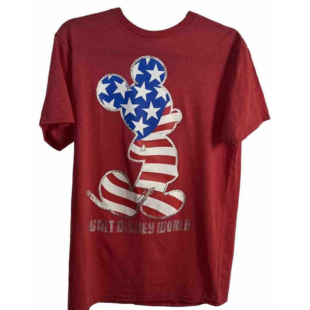 M Disney Mickey Mouse Red T-shirt Patriotic American Flag Stars And Stripes M